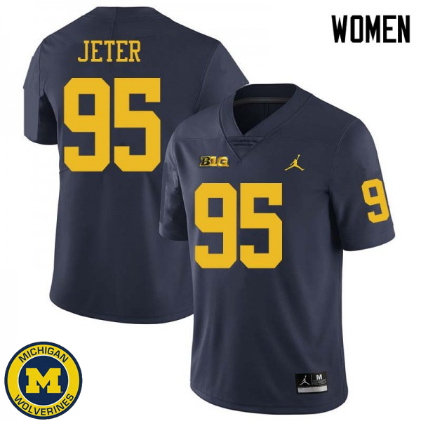 Womens University of Michigan #95 Donovan Jeter Navy Jordan Brand Football Jersey